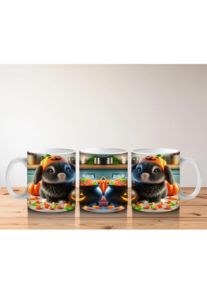 Kostümlü Hayvanlar ve Balkabaklarıyla Sevimli Cadılar Bayramı Baskılı Kupa indirimleri