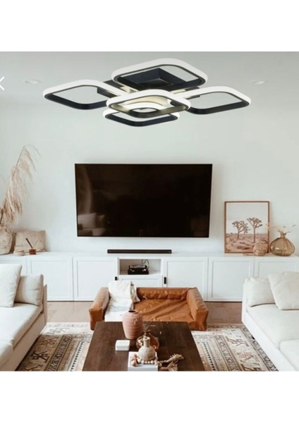 5'li Kare LED Plafonyer Avize, 3 Renk Kumandalı, Siyah, Modern ve Şık Tasarım fiyatları