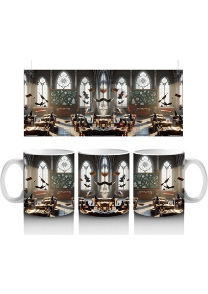 Mum Işıklı Mezarlık Desenli Gotik Cadılar Bayramı Baskılı Kupa Bardak