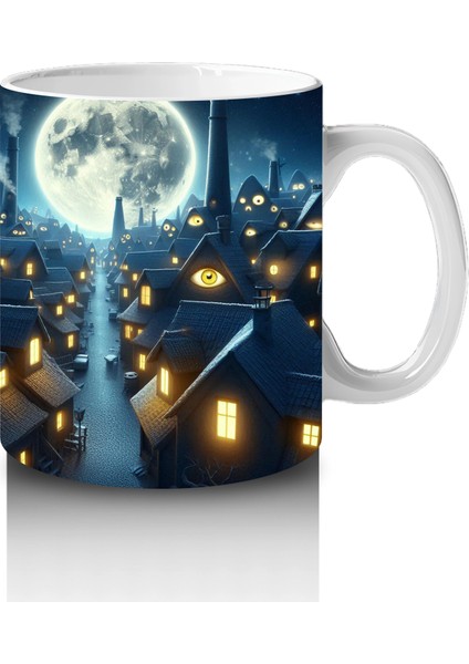 Dolunay Altında Uçan Yarasa Silüetleriyle Gotik Cadılar Bayramı Baskılı Kupa Bardak fırsatları