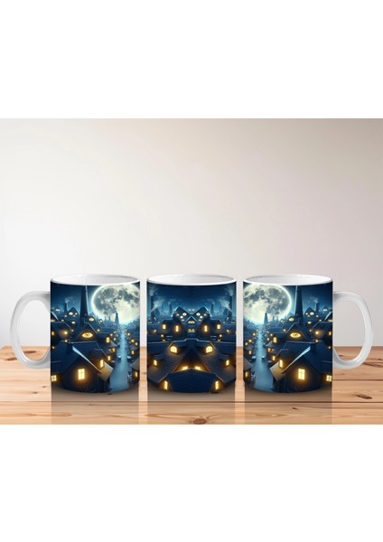 Dolunay Altında Uçan Yarasa Silüetleriyle Gotik Cadılar Bayramı Baskılı Kupa Bardak indirimleri