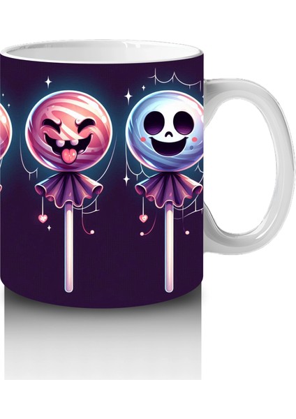 Kafatası Şeker Figürlü Lolipoplarla Renkli Cadılar Bayramı Baskılı Kupa Bardak fırsatları