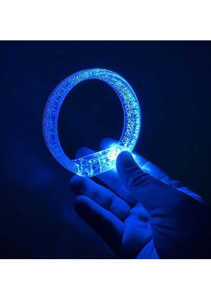 Mavi LED Işıklı Baskı Yapılabilen Pilli Bileklik Bilezik 1,5 cm Genişlik
