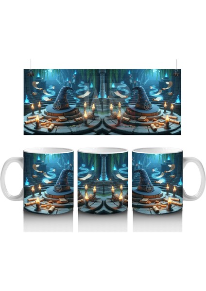 Karanlıkta Cadılar ve Sihirli Alevlerle Gotik Cadılar Bayramı Baskılı Kupa Bardak