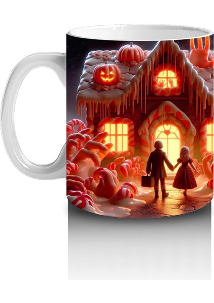 Kırmızı Perili Evler ve Balkabaklarıyla Renkli Cadılar Bayramı Baskılı Kupa Bardak fiyatları