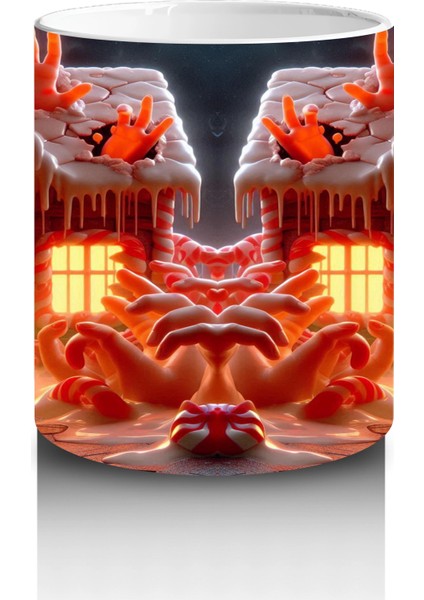 Kırmızı Perili Evler ve Balkabaklarıyla Renkli Cadılar Bayramı Baskılı Kupa Bardak modelleri