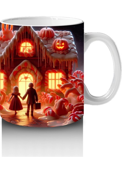 Kırmızı Perili Evler ve Balkabaklarıyla Renkli Cadılar Bayramı Baskılı Kupa Bardak fırsatları