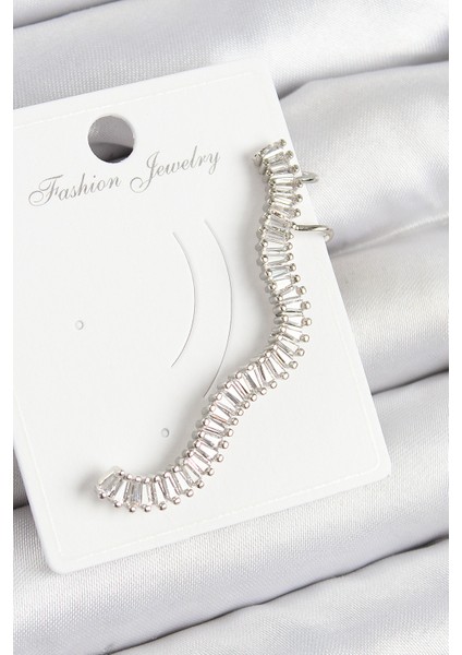 Pirinç Su Yolu Model Gümüş Renk Sağ Kıkırdak Küpe - TJ-BKP10986