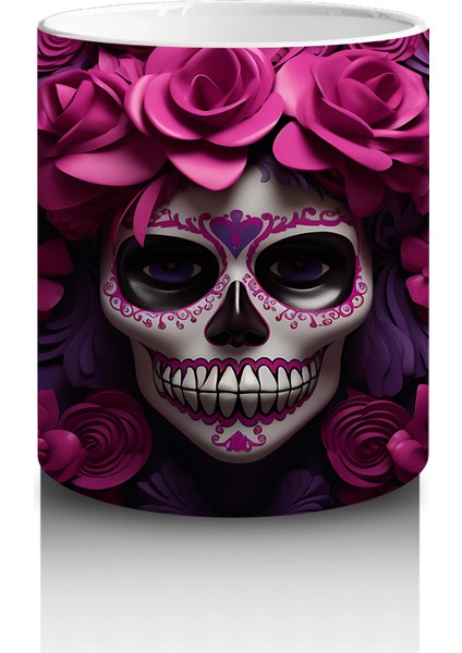 Mor ve Pembe Gül Bahçesinde Gotik Kafatası – Hediyelik Kahve Kupası modelleri