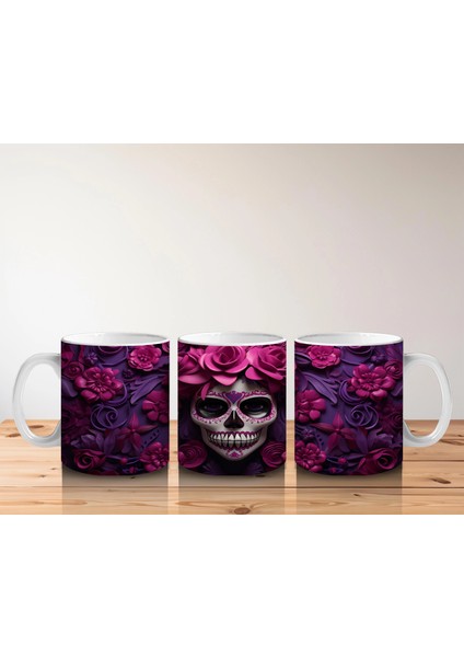 Mor ve Pembe Gül Bahçesinde Gotik Kafatası – Hediyelik Kahve Kupası indirimleri