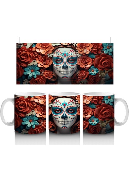 Kırmızı ve Mavi Güller Arasında Solgun Yüz – Hediyelik Kahve Kupası