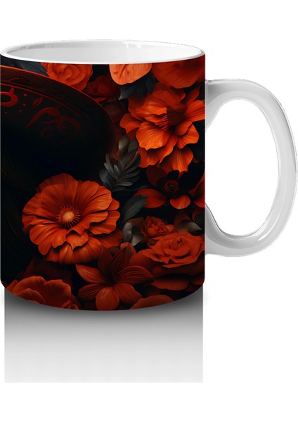 Simsiyah Şapka ve Kırmızı Gül Bahçesi – Hediyelik Kahve Kupası fırsatları