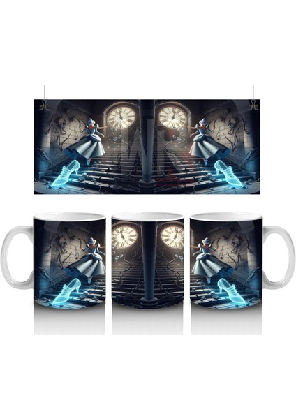 Karanlık Koridorda Mum Işığıyla Aydınlanan Cadı Silüeti Temalı Cadılar Bayramı Baskılı Kupa Bardak