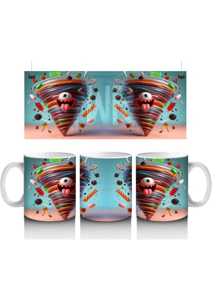 Külah Içinde Balkabağı ve Şekerlemelerle Eğlenceli Cadılar Bayramı Baskılı Kupa