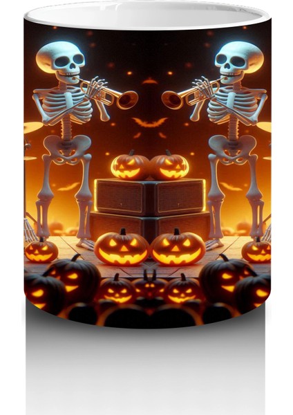 Karanlıkta Asılı Siyah Balonlar ve Mumlarla Cadılar Bayramı Baskılı Kupa Bardak modelleri