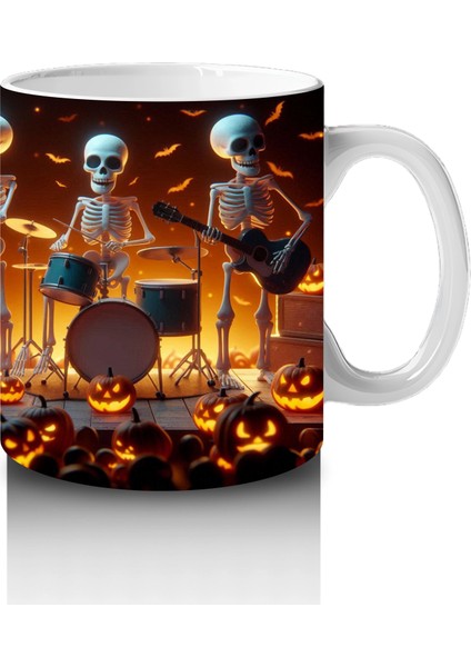 Karanlıkta Asılı Siyah Balonlar ve Mumlarla Cadılar Bayramı Baskılı Kupa Bardak fırsatları