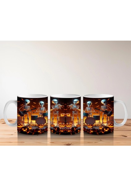 Karanlıkta Asılı Siyah Balonlar ve Mumlarla Cadılar Bayramı Baskılı Kupa Bardak indirimleri