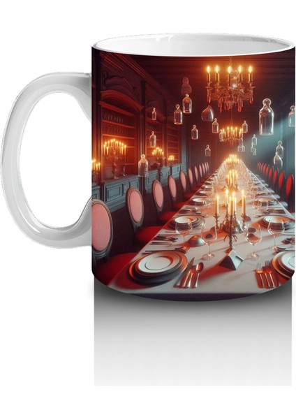 Kırmızı Işıklı Gotik Salon ve Taht Temalı Cadılar Bayramı Baskılı Kupa Bardak fiyatları