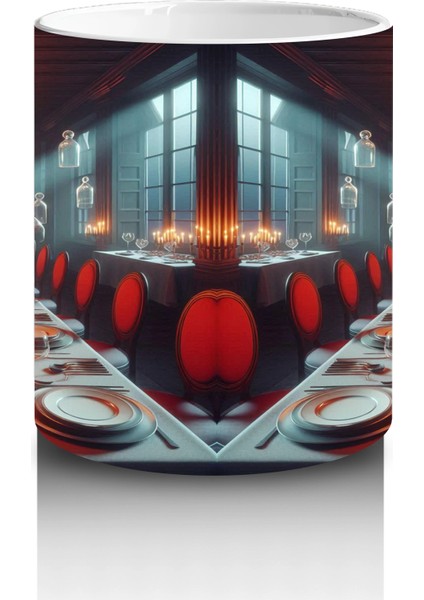 Kırmızı Işıklı Gotik Salon ve Taht Temalı Cadılar Bayramı Baskılı Kupa Bardak modelleri