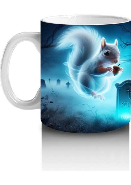 Buz Mavisi Alevlerle Yükselen Hayalet Figürlü Cadılar Bayramı Baskılı Kupa fiyatları