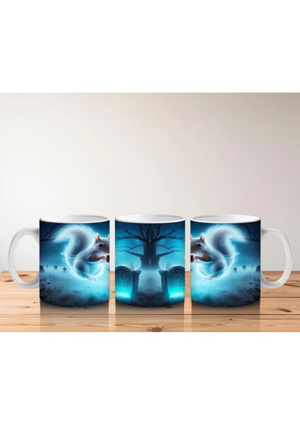 Buz Mavisi Alevlerle Yükselen Hayalet Figürlü Cadılar Bayramı Baskılı Kupa indirimleri