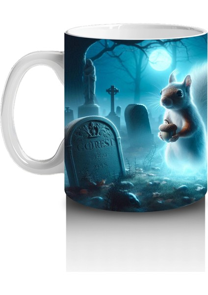 Buz Mavisi Alevler Arasında Dans Eden Hayalet Figürlü Cadılar Bayramı Baskılı Kupa Bardak fiyatları