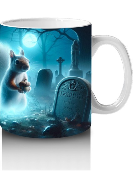 Buz Mavisi Alevler Arasında Dans Eden Hayalet Figürlü Cadılar Bayramı Baskılı Kupa Bardak fırsatları