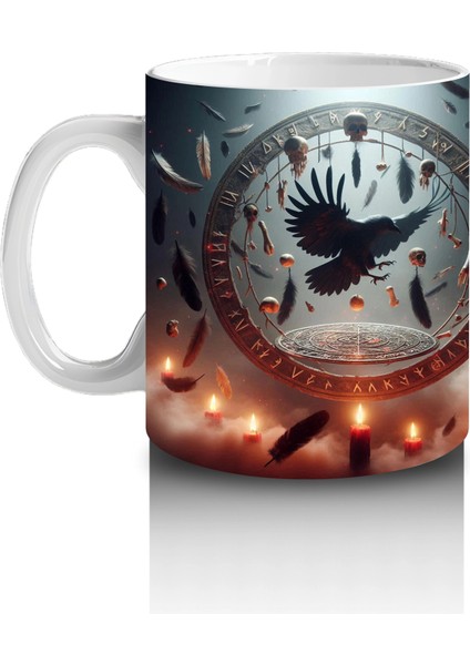 Dev Saat Önünde Oturan Siyah Kedi Figürlü Gotik Cadılar Bayramı Baskılı Kupa Bardak fiyatları