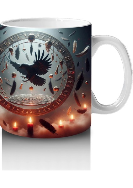 Dev Saat Önünde Oturan Siyah Kedi Figürlü Gotik Cadılar Bayramı Baskılı Kupa Bardak fırsatları