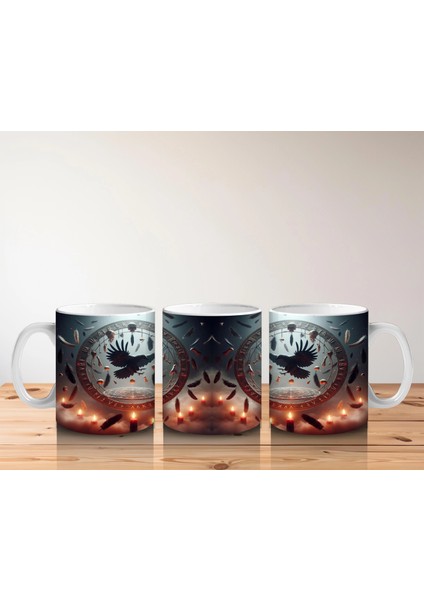 Dev Saat Önünde Oturan Siyah Kedi Figürlü Gotik Cadılar Bayramı Baskılı Kupa Bardak indirimleri