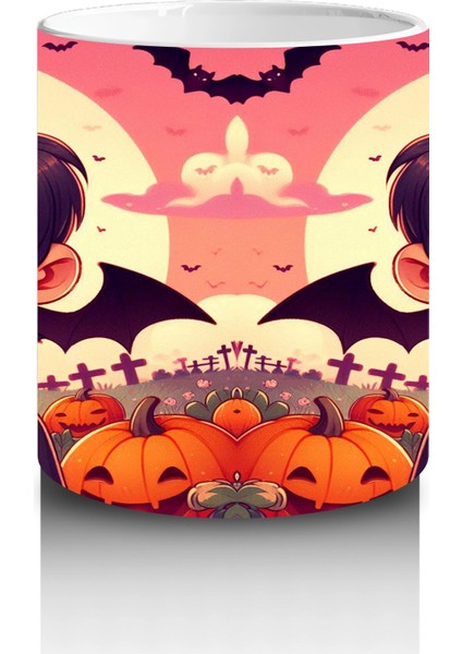 Gülen Cadı Kız Figürlü Çocuklara Özel Tatlı Cadılar Bayramı Baskılı Kupa Bardak modelleri