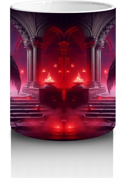 Kırmızı Işıklar Altında Karanlık Vampir Figürlü Cadılar Bayramı Baskılı Kupa Bardak modelleri