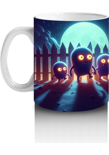 Dolunay Altında Yürüyen Iskeletler Desenli Retro Cadılar Bayramı Baskılı Kupa fiyatları