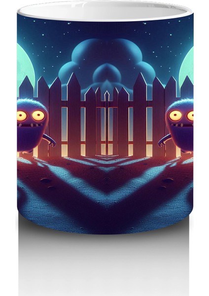 Dolunay Altında Yürüyen Iskeletler Desenli Retro Cadılar Bayramı Baskılı Kupa modelleri