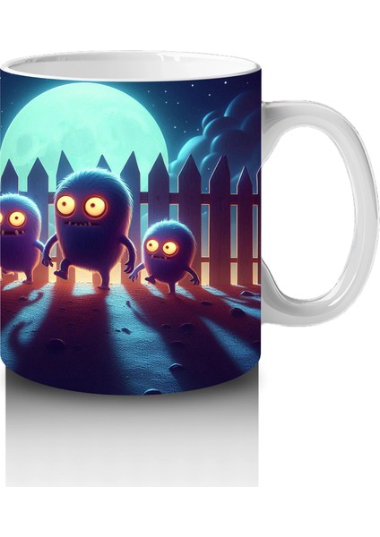 Dolunay Altında Yürüyen Iskeletler Desenli Retro Cadılar Bayramı Baskılı Kupa fırsatları