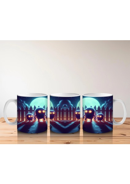 Dolunay Altında Yürüyen Iskeletler Desenli Retro Cadılar Bayramı Baskılı Kupa indirimleri