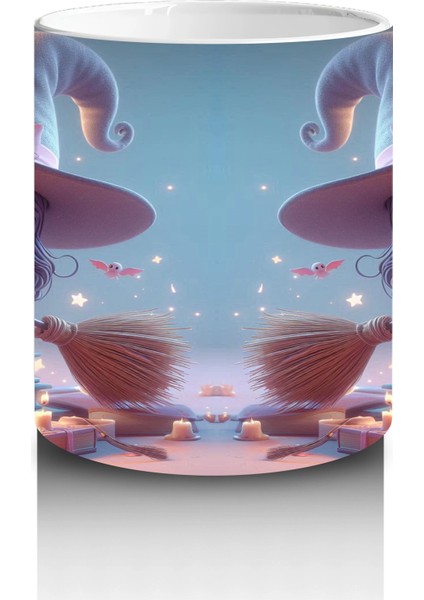 Sihirli Süpürgeli Tavşan Figürlü Sevimli Cadılar Bayramı Baskılı Kupa Bardak modelleri