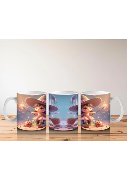 Sihirli Süpürgeli Tavşan Figürlü Sevimli Cadılar Bayramı Baskılı Kupa Bardak indirimleri