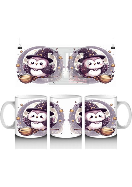 Sevimli Hayalet Figürlü Şeker Sepetli Çocuklara Özel Cadılar Bayramı Baskılı Kupa