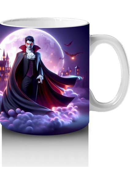 Mor Işıklı Sahne Üzerinde Kırmızı Pelerinli Vampir Figürlü Cadılar Bayramı Baskılı Kupa Bardak fırsatları