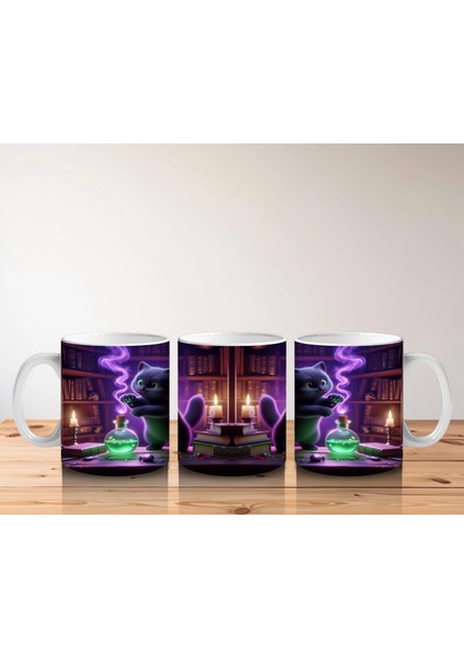 Iksir Kazanı Başında Yeşil Alevlerle Büyü Yapan Cadı Figürlü Cadılar Bayramı Baskılı Kupa Bardak indirimleri