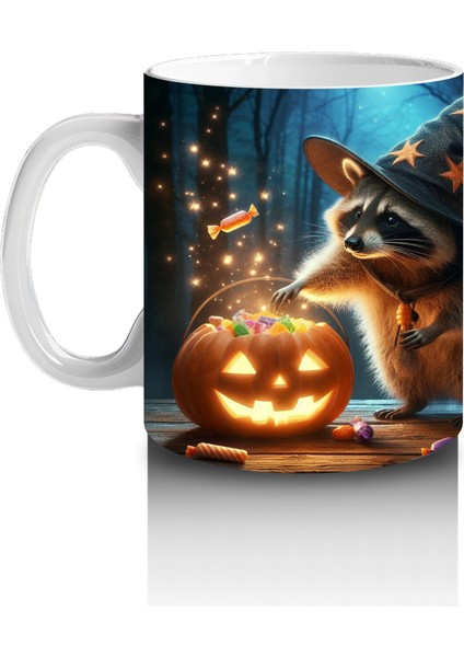 Kurt Adam ve Balkabağı Figürlü Gotik Korku Temalı Cadılar Bayramı Baskılı Kupa fiyatları