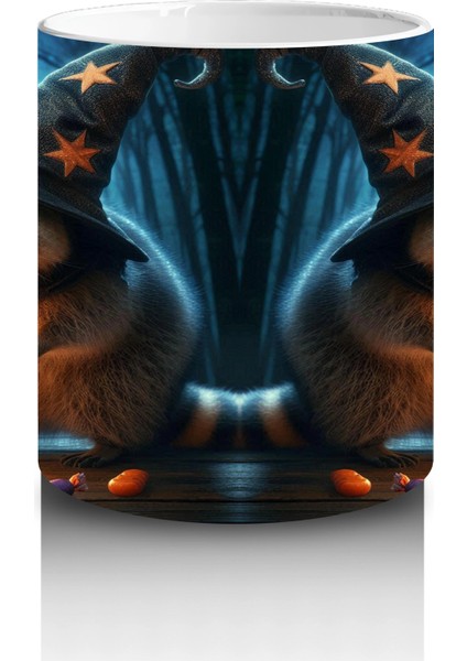 Kurt Adam ve Balkabağı Figürlü Gotik Korku Temalı Cadılar Bayramı Baskılı Kupa modelleri