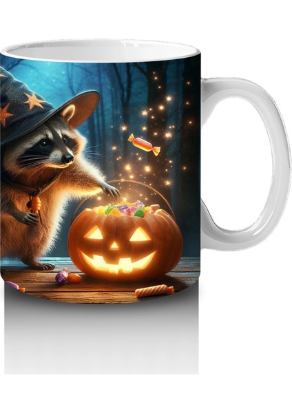 Kurt Adam ve Balkabağı Figürlü Gotik Korku Temalı Cadılar Bayramı Baskılı Kupa fırsatları