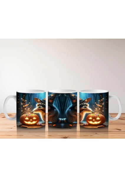 Kurt Adam ve Balkabağı Figürlü Gotik Korku Temalı Cadılar Bayramı Baskılı Kupa indirimleri