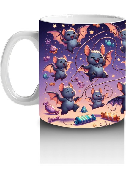 Mor Arka Plan Üzerinde Korkunç Hayaletler ve Balkabaklarıyla Cadılar Bayramı Baskılı Kupa Bardak fiyatları