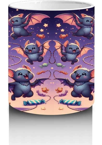 Mor Arka Plan Üzerinde Korkunç Hayaletler ve Balkabaklarıyla Cadılar Bayramı Baskılı Kupa Bardak modelleri