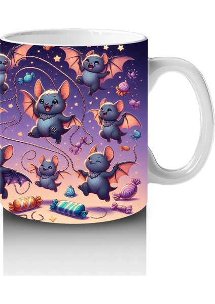 Mor Arka Plan Üzerinde Korkunç Hayaletler ve Balkabaklarıyla Cadılar Bayramı Baskılı Kupa Bardak fırsatları