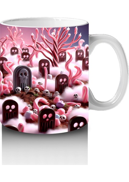 Pembe Arka Plan Üzerinde Vampir Kostümlü Çocuklar Figürlü Tatlı Cadılar Bayramı Baskılı Kupa Bardak fırsatları