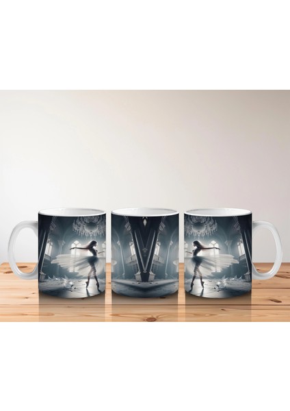 Gri Tonlarda Sisli Iskelet Portresi Figürlü Gotik Baskılı Kupa indirimleri